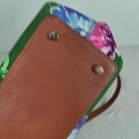 Kate Spade Floral‎ Canvas Bag Green Top Handle Shoulder Strap Satchel Preppy Bow - Picture 4 of 9